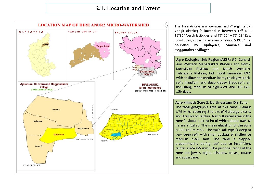 2. 1. Location and Extent The Hire Anur-2 micro-watershed (Yadgir taluk, Yadgir district) is