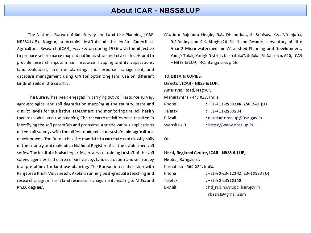 About ICAR - NBSS&LUP The National Bureau of Soil Survey and Land Use Planning