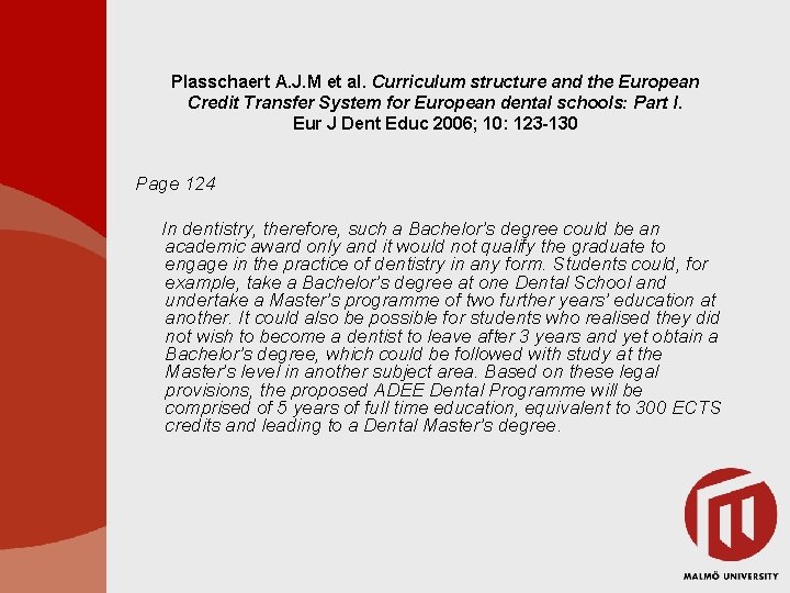 Plasschaert A. J. M et al. Curriculum structure and the European Credit Transfer System