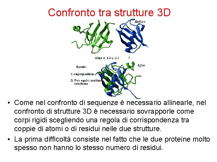 Confronto tra strutture 3 D • Come nel confronto di sequenze è necessario allinearle,