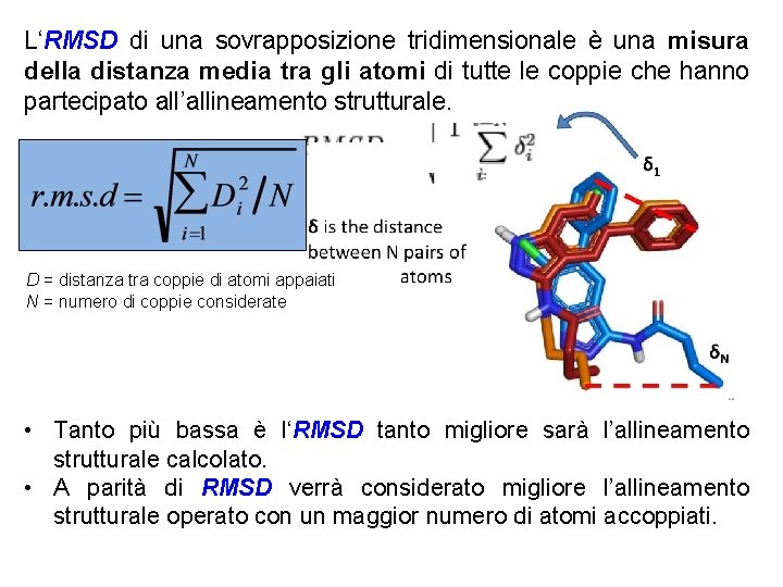 L‘RMSD di una sovrapposizione tridimensionale è una misura della distanza media tra gli atomi