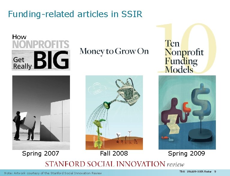 Funding-related articles in SSIR Spring 2007 Fall 2008 Note: Artwork courtesy of the Stanford