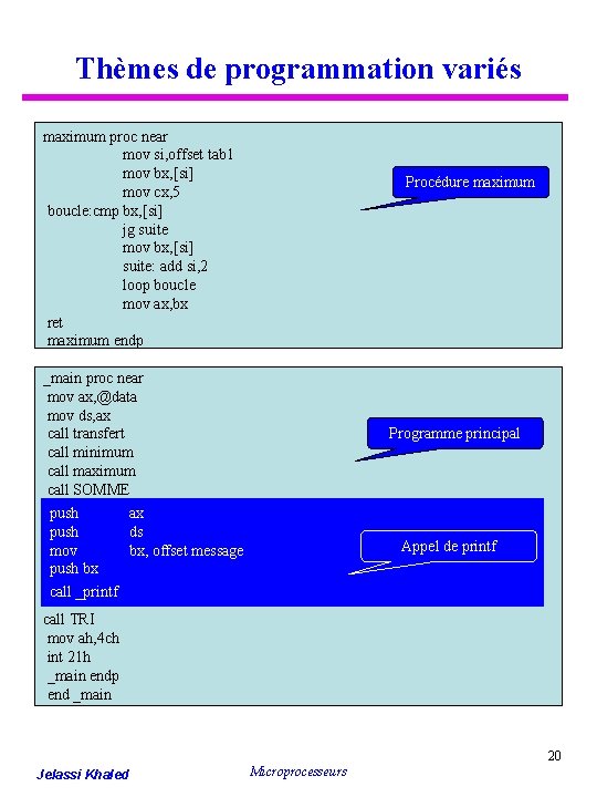 Thèmes de programmation variés maximum proc near mov si, offset tab 1 mov bx,