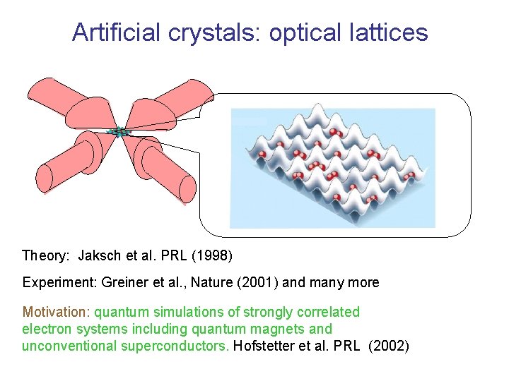 Artificial crystals: optical lattices Theory: Jaksch et al. PRL (1998) Experiment: Greiner et al.