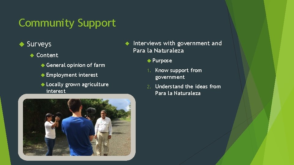 Community Support Surveys Content General opinion of farm Employment Locally interest grown agriculture interest