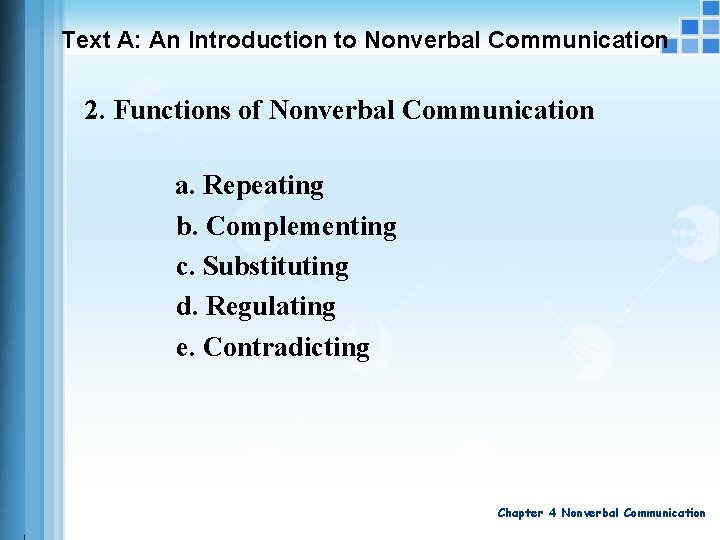 Text A: An Introduction to Nonverbal Communication 2. Functions of Nonverbal Communication a. Repeating