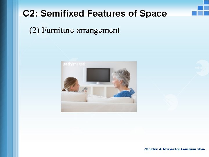 C 2: Semifixed Features of Space (2) Furniture arrangement Chapter 4 Nonverbal Communication 