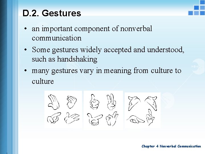 D. 2. Gestures • an important component of nonverbal communication • Some gestures widely