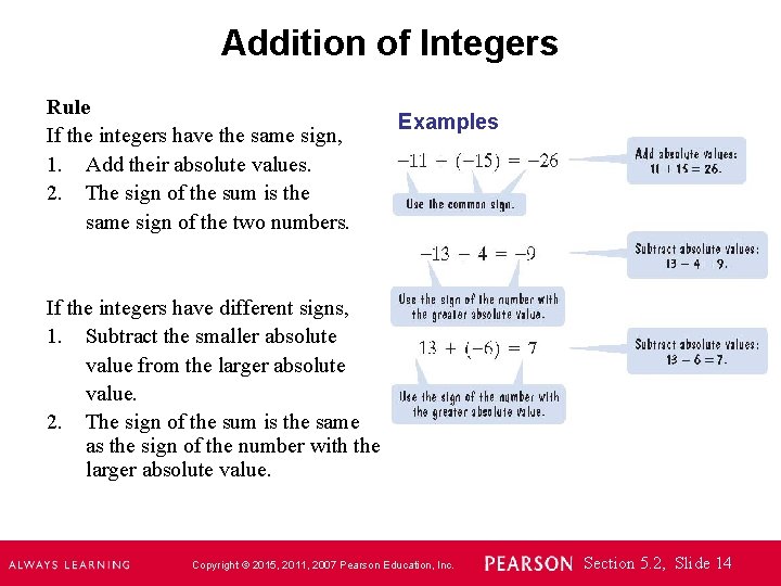 Addition of Integers Rule If the integers have the same sign, 1. Add their