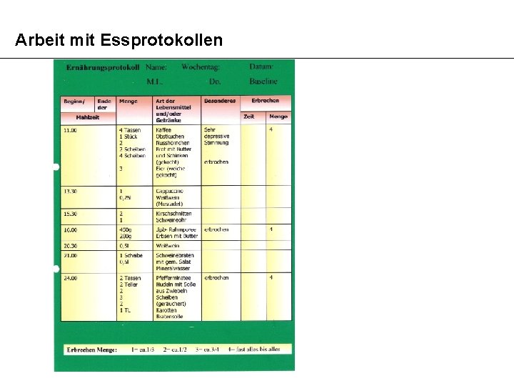 Arbeit mit Essprotokollen 