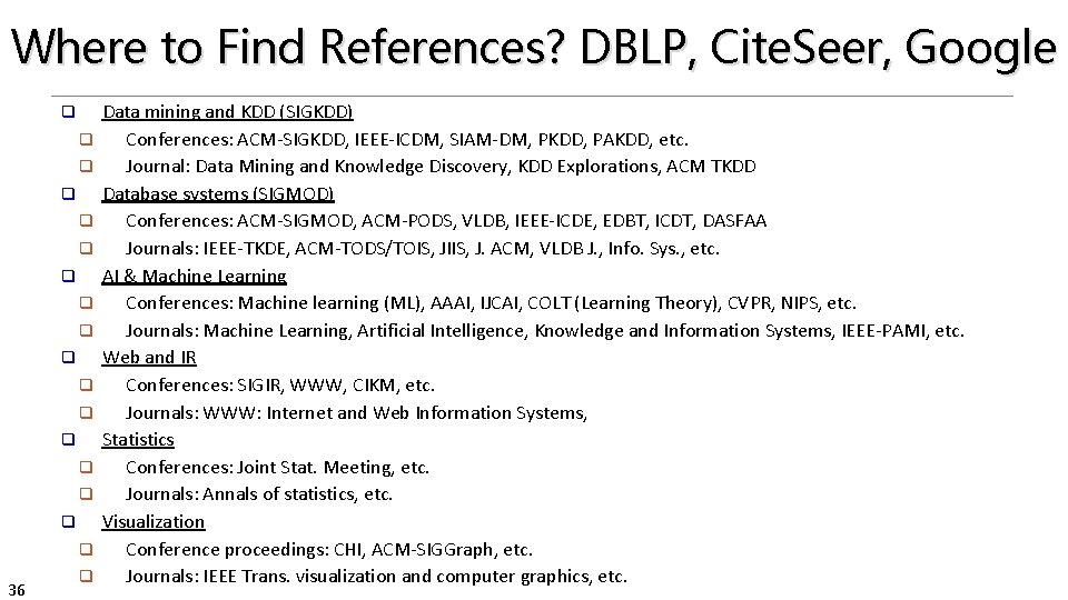 Where to Find References? DBLP, Cite. Seer, Google q q q q q 36
