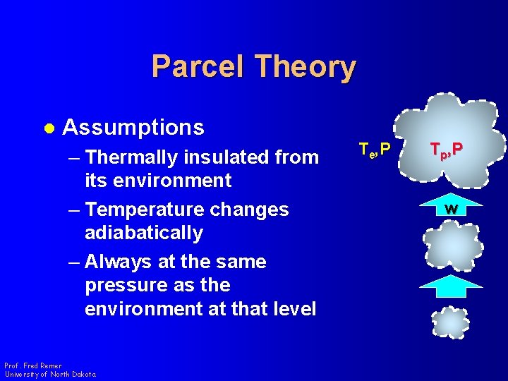 Parcel Theory l Assumptions – Thermally insulated from its environment – Temperature changes adiabatically