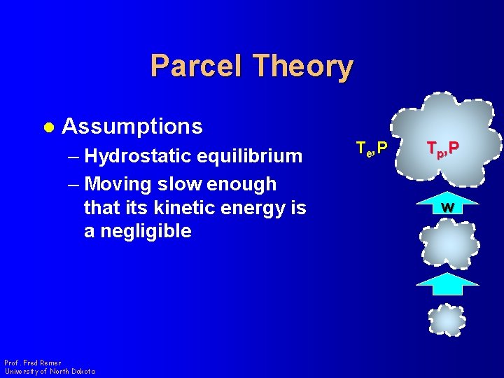 Parcel Theory l Assumptions – Hydrostatic equilibrium – Moving slow enough that its kinetic