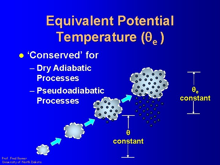 Equivalent Potential Temperature (qe ) l ‘Conserved’ for – Dry Adiabatic Processes – Pseudoadiabatic
