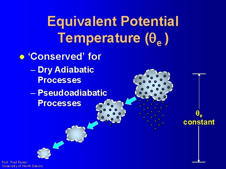 Equivalent Potential Temperature (qe ) l ‘Conserved’ for – Dry Adiabatic Processes – Pseudoadiabatic