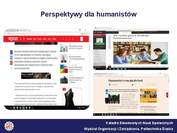 Perspektywy dla humanistów Katedra Stosowanych Nauk Społecznych Wydział Organizacji i Zarządzania, Politechnika Śląska 