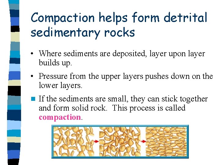 Compaction helps form detrital sedimentary rocks • Where sediments are deposited, layer upon layer