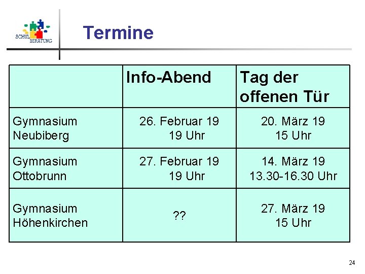 Termine Info-Abend Tag der offenen Tür Gymnasium Neubiberg 26. Februar 19 19 Uhr 20.