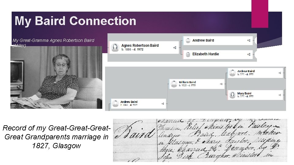 My Baird Connection My Great-Gramma Agnes Robertson Baird (Miller) Record of my Great-Great Grandparents