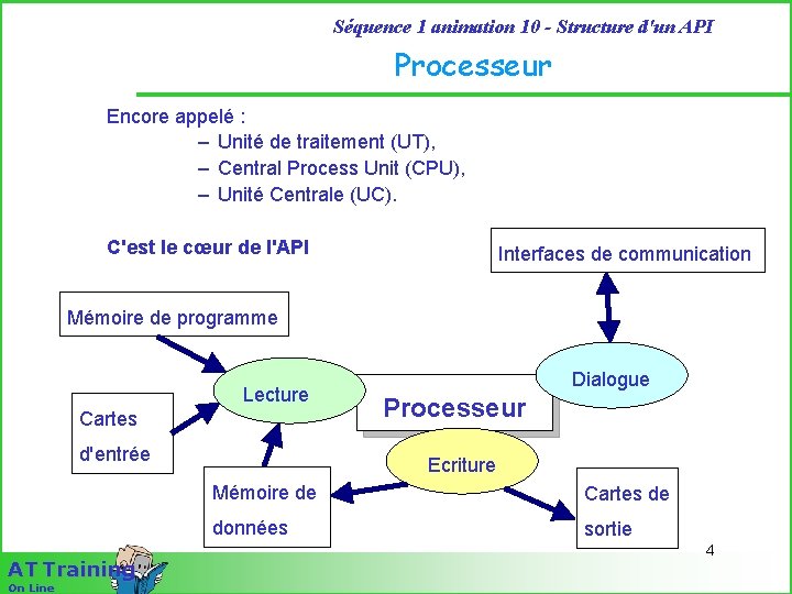 Séquence 1 animation 10 - Structure d'un API Processeur Encore appelé : – Unité