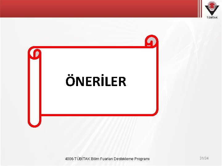 TÜBİTAK ÖNERİLER 4006 -TÜBİTAK Bilim Fuarları Destekleme Programı 31/34 