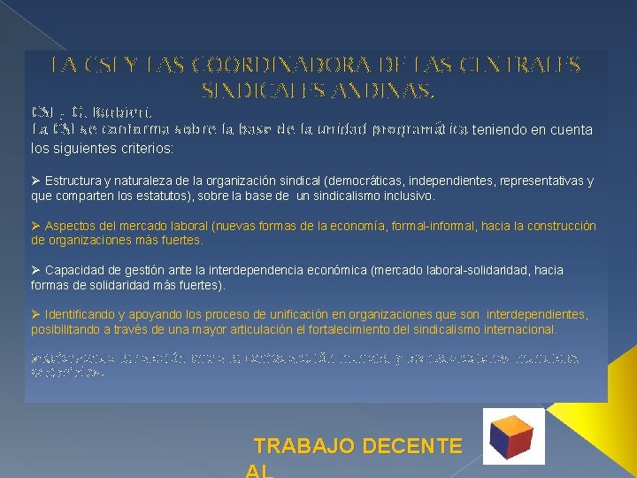 LA CSI Y LAS COORDINADORA DE LAS CENTRALES SINDICALES ANDINAS. CSI / G. Barbieri.