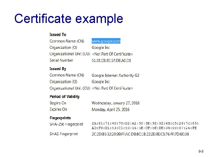 Certificate example 8 -8 