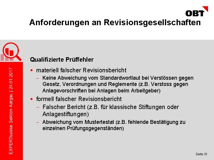 Anforderungen an Revisionsgesellschaften Qualifizierte Prüffehler § materiell falscher Revisionsbericht - Keine Abweichung vom Standardwortlaut