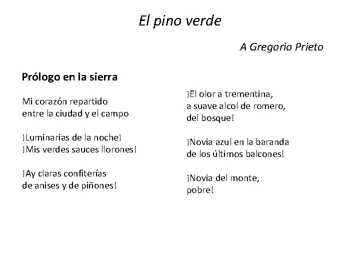 El pino verde A Gregorio Prieto Prólogo en la sierra Mi corazón repartido entre