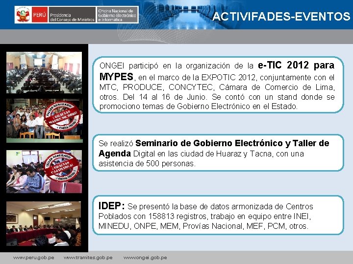ACTIVIFADES-EVENTOS ONGEI participó en la organización de la e-TIC 2012 para MYPES, en el