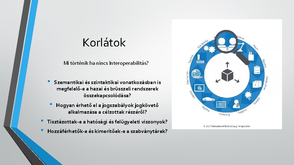 Korlátok Mi történik ha nincs Interoperabilitás? • • Szemantikai és szintaktikai vonatkozásban is megfelelő-e
