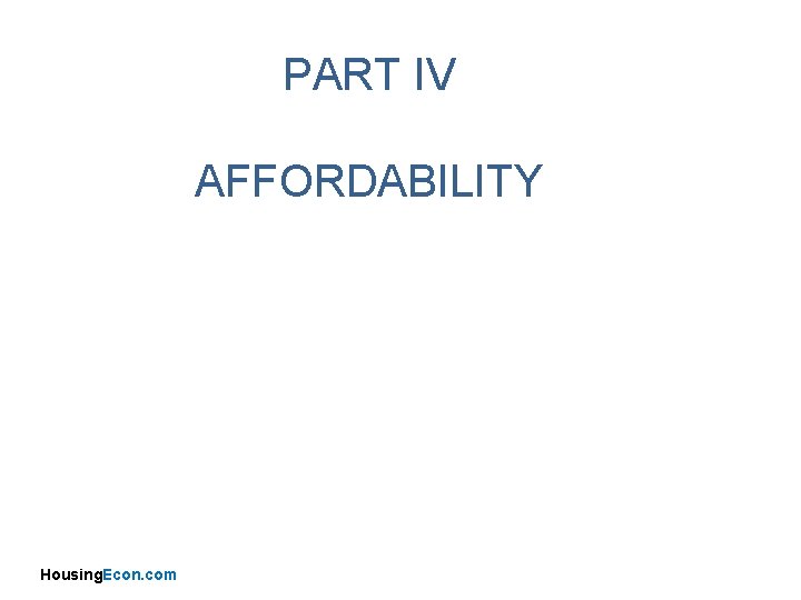 PART IV AFFORDABILITY Housing. Econ. com 