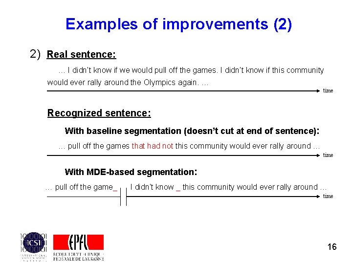 Examples of improvements (2) 2) Real sentence: … I didn’t know if we would