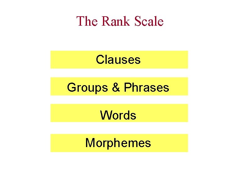 The Rank Scale Clauses Groups & Phrases Words Morphemes 