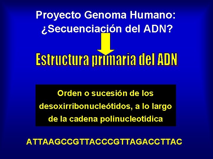 Proyecto Genoma Humano: ¿Secuenciación del ADN? Orden o sucesión de los desoxirribonucleótidos, a lo