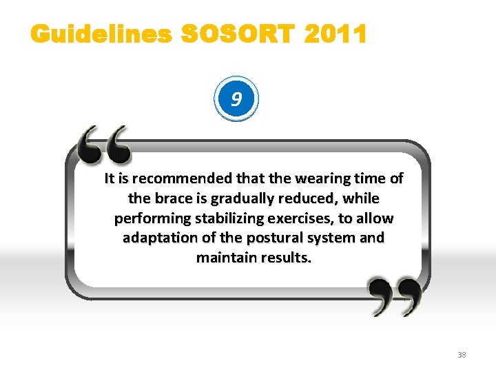 Guidelines SOSORT 2011 9 It is recommended that the wearing time of the brace