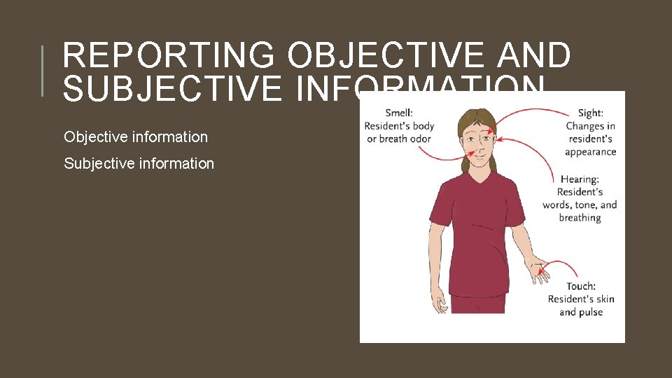 REPORTING OBJECTIVE AND SUBJECTIVE INFORMATION Objective information Subjective information 