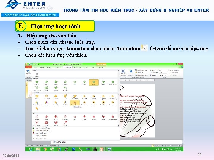 E 1. - 12/08/2014 Hiệu ứng hoạt cảnh Hiệu ứng cho văn bản Chọn