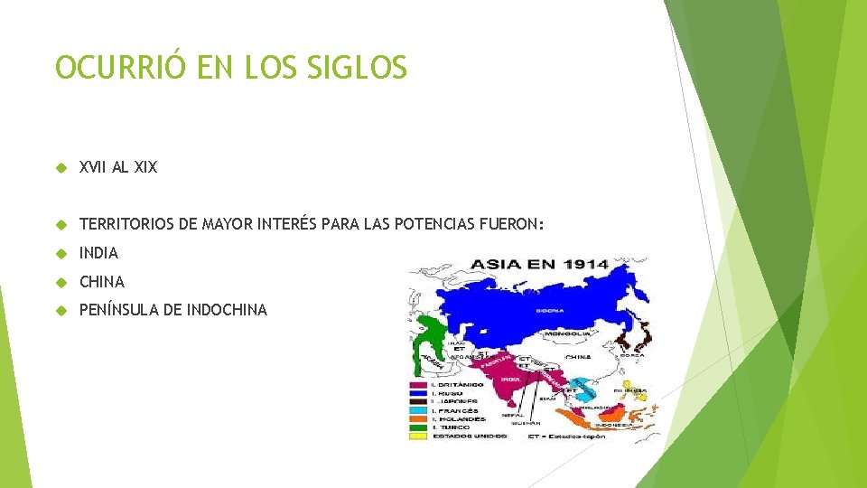 OCURRIÓ EN LOS SIGLOS XVII AL XIX TERRITORIOS DE MAYOR INTERÉS PARA LAS POTENCIAS
