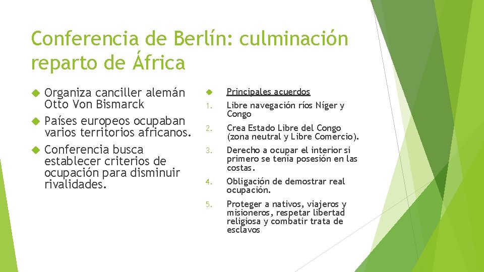 Conferencia de Berlín: culminación reparto de África Organiza canciller alemán Otto Von Bismarck Países