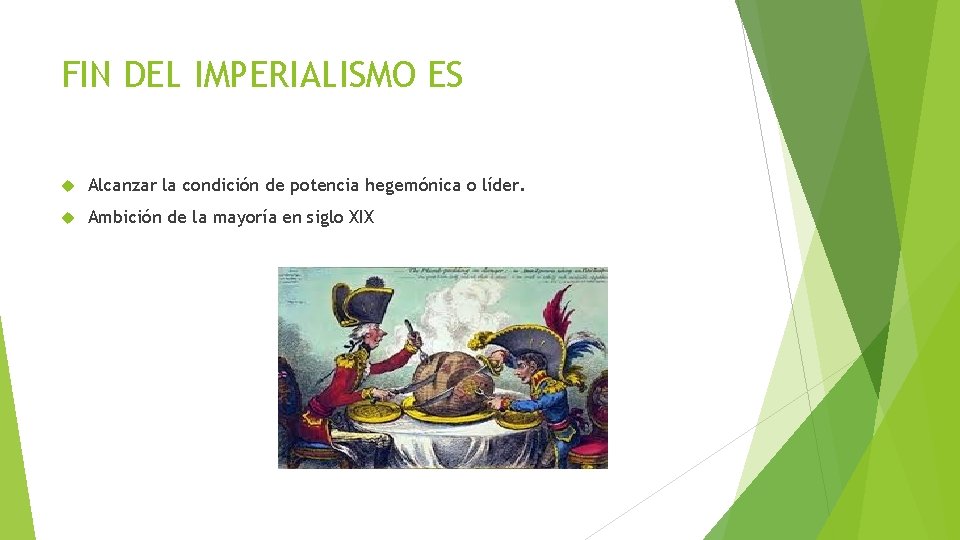 FIN DEL IMPERIALISMO ES Alcanzar la condición de potencia hegemónica o líder. Ambición de