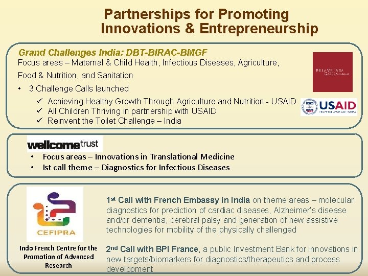 Partnerships for Promoting Innovations & Entrepreneurship Grand Challenges India: DBT-BIRAC-BMGF Focus areas – Maternal