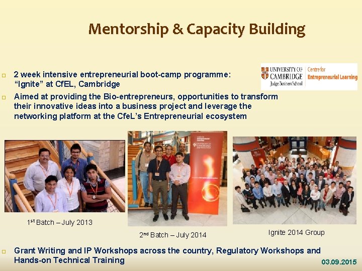 Mentorship & Capacity Building 2 week intensive entrepreneurial boot-camp programme: “Ignite” at Cf. EL,