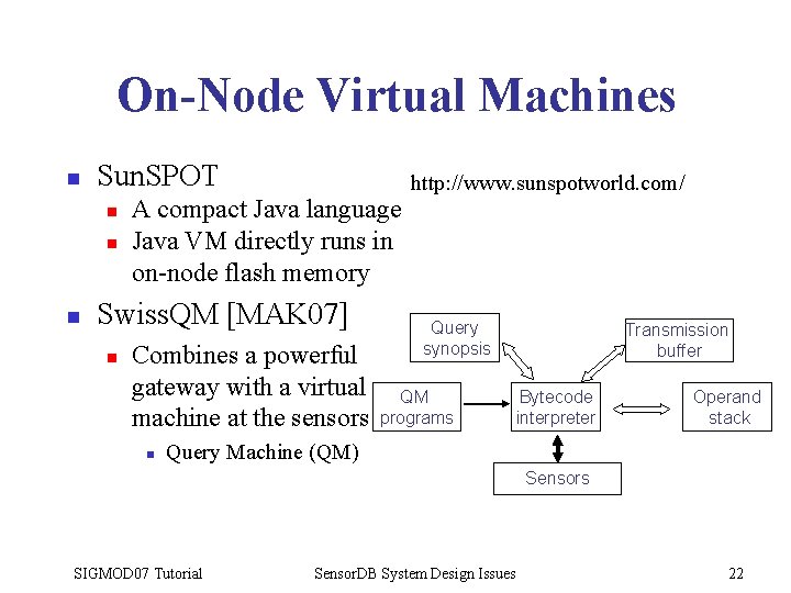 On-Node Virtual Machines n Sun. SPOT n n n A compact Java language Java