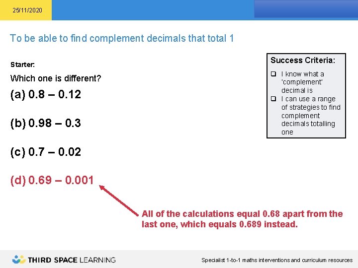 Year 5 Number: Decimals Lesson 3 25/11/2020 To be able to find complement decimals