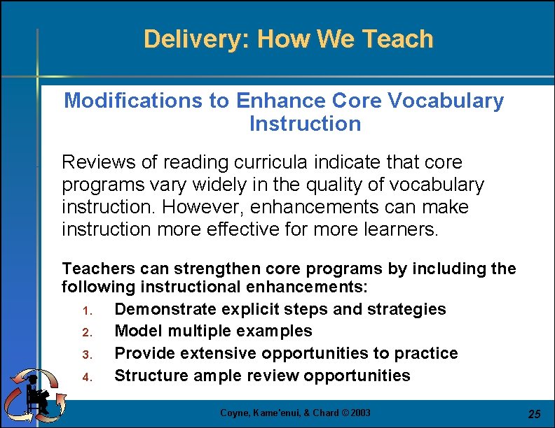 Delivery: How We Teach Modifications to Enhance Core Vocabulary Instruction Reviews of reading curricula