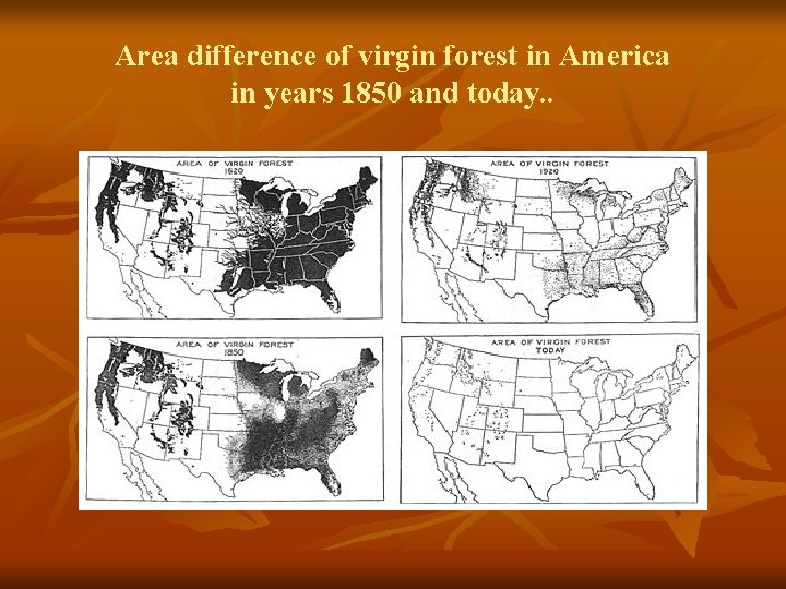 Area difference of virgin forest in America in years 1850 and today. . 