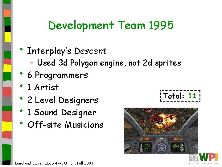 Development Team 1995 • Interplay’s Descent – Used 3 d Polygon engine, not 2