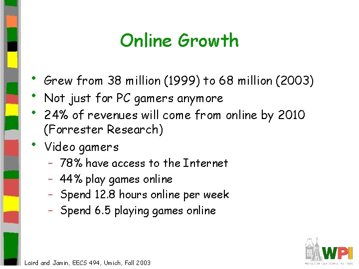 Online Growth • • Grew from 38 million (1999) to 68 million (2003) Not