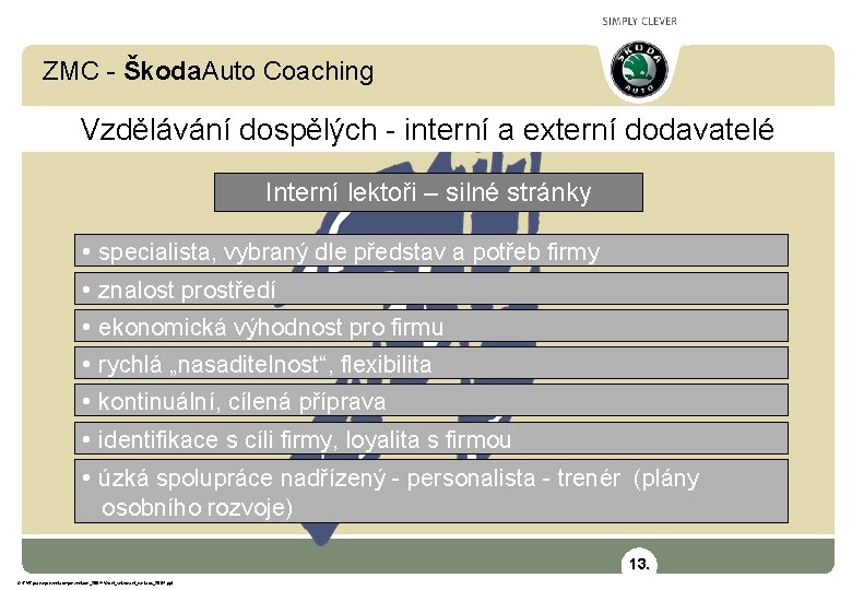 ZMC - Škoda. Auto Coaching Vzdělávání dospělých - interní a externí dodavatelé Interní lektoři